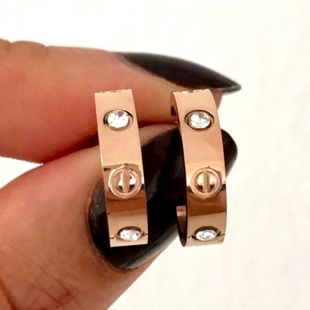 Rose Gold Small Screw Zirconia Hoops